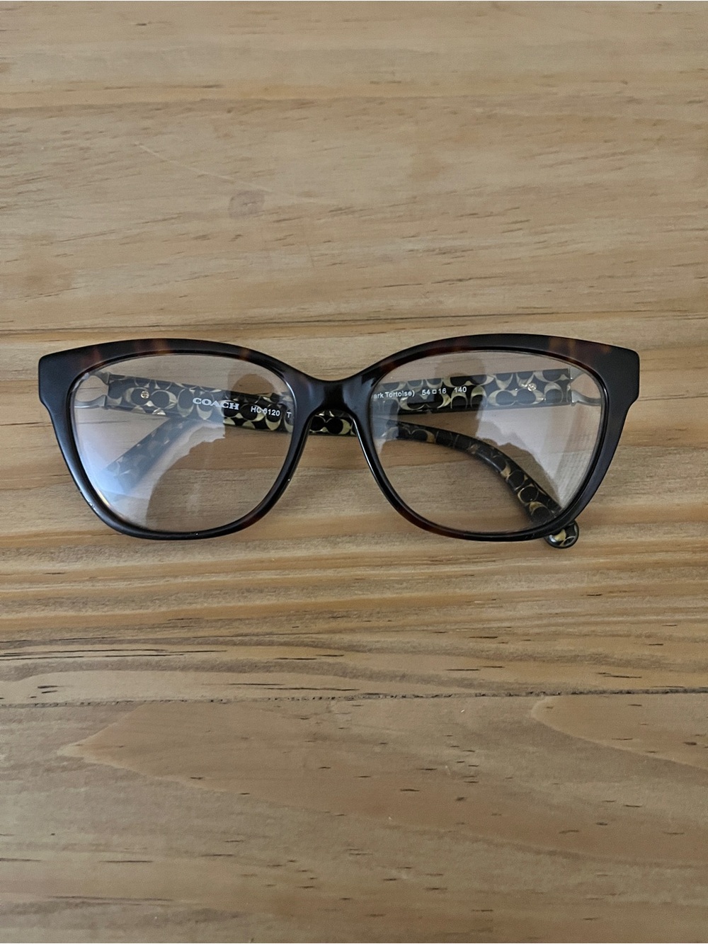 COACH Women's Tortoiseshell Cat-Eye Glasses with Signature Logo Temples